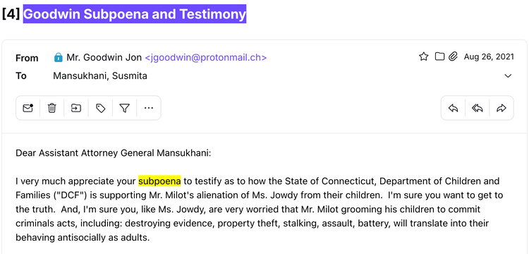 Email to AAG Mansukhani In Re: Goodwin Subpoena and Testimony